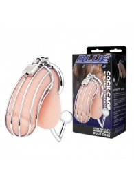 Серебристая металлическая клетка с анальным стимулятором Cock Cage - BlueLine - купить с доставкой в Балашихе