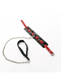 Черный ошейник с красным ремешком и поводком - Crazy Handmade - купить с доставкой в Балашихе