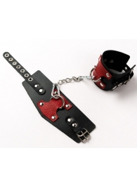 Черные кожаные оковы с красными вставками - Crazy Handmade - купить с доставкой в Балашихе