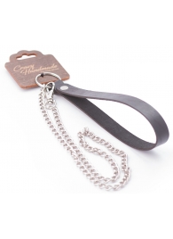 Серебристый металлический поводок с кожаной черной ручкой - 80 см. - Crazy Handmade - купить с доставкой в Балашихе