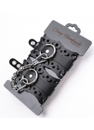 Ажурные наручники из черной кожи - Crazy Handmade - купить с доставкой в Балашихе