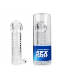 Прозрачная рельефная насадка-реалистик с петлей для мошонки - 13,5 см. - Sex Expert - в Балашихе купить с доставкой