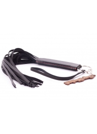 Черная кожаная плеть с удобной ручкой - 50 см. - Crazy Handmade - купить с доставкой в Балашихе