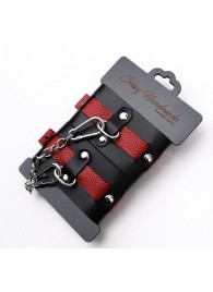 Черно-красные кожаные наручники на металлической сцепке - Crazy Handmade - купить с доставкой в Балашихе