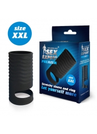 Черная открытая насадка на пенис с кольцом для мошонки XXL-size - 9,4 см. - Sex Expert - в Балашихе купить с доставкой