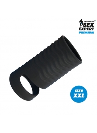 Черная открытая насадка на пенис с кольцом для мошонки XXL-size - 9,4 см. - Sex Expert - в Балашихе купить с доставкой