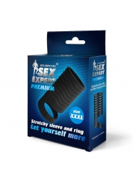 Черная открытая насадка на пенис с кольцом для мошонки XXXL-size - 9,9 см. - Sex Expert - в Балашихе купить с доставкой