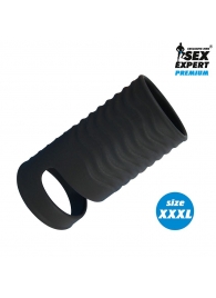 Черная открытая насадка на пенис с кольцом для мошонки XXXL-size - 9,9 см. - Sex Expert - в Балашихе купить с доставкой