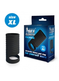 Черная открытая насадка на пенис с кольцом для мошонки XL-size - 8,9 см. - Sex Expert - в Балашихе купить с доставкой