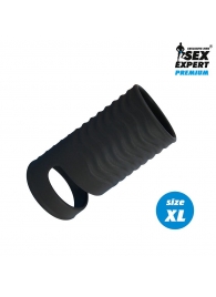 Черная открытая насадка на пенис с кольцом для мошонки XL-size - 8,9 см. - Sex Expert - в Балашихе купить с доставкой