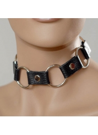 Кожаный черный ошейник с кольцами - Sitabella - купить с доставкой в Балашихе