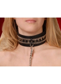Чёрный ошейник с цепочками и поводком - Sitabella - купить с доставкой в Балашихе
