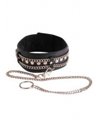 Чёрный ошейник с цепочками и поводком - Sitabella - купить с доставкой в Балашихе