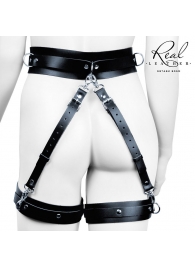 Черный кожаный пояс с гартерами - S-M - Notabu - купить с доставкой в Балашихе