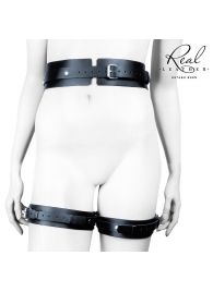 Черный кожаный пояс с гартерами - L-XL - Notabu - купить с доставкой в Балашихе