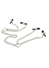 Серебристые зажимы для сосков и половых губ на тонкой цепочке - Notabu - купить с доставкой в Балашихе