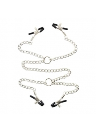 Серебристые зажимы для сосков и половых губ на тонкой цепочке - Notabu - купить с доставкой в Балашихе