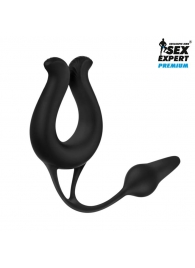 Черная вибронасадка Sex Expert с анальной втулкой - Sex Expert - в Балашихе купить с доставкой