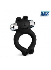 Черное силиконовое эрекционное виброкольцо Sex Expert - Sex Expert - в Балашихе купить с доставкой