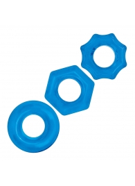 Комплект из трех голубых колец для эрекции 3-Pack Nuts   Bolts Stretch Cock Ring Set - BlueLine - в Балашихе купить с доставкой