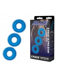 Комплект из трех голубых колец для эрекции 3-Pack Ultra-Stim Stretch Cock Rings - BlueLine - в Балашихе купить с доставкой