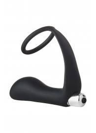 Черное эрекционное кольцо с вибропробкой Vibrating Anal Plug With Cockring - Dream Toys - в Балашихе купить с доставкой