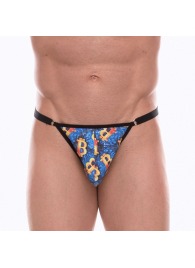 Синие мужские трусы-тонги с разноцветным принтом - Don Moris купить с доставкой