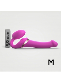 Ярко-розовый безремневой страпон Multi Orgasm Size M с клиторальной стимуляцией - Strap-on-me - купить с доставкой в Балашихе