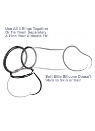 Набор из трех черных эрекционных колец Silicone 3-Ring Stamina Set - Pipedream - в Балашихе купить с доставкой