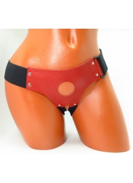 Красные кожаные трусики для страпона - БДСМ Арсенал - купить с доставкой в Балашихе
