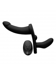 Черный вибрострапон Double Take 10X Double Penetration Vibrating Strap-on Harness - XR Brands - купить с доставкой в Балашихе