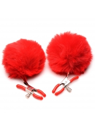 Красные зажимы на соски с помпонами Pom Pom - XR Brands - купить с доставкой в Балашихе