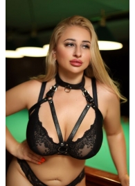 Черная кожаная сбруя с ошейником plus size из нежной кожи - БДСМ Арсенал - купить с доставкой в Балашихе