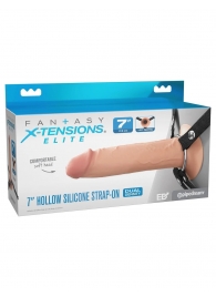 Телесный полый страпон на черных ремнях Hollow Silicone Strap-on - 17,8 см. - Pipedream - купить с доставкой в Балашихе