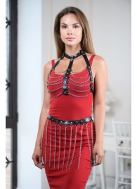 Черно-серебристая портупея-юбка plus size с цепочками - БДСМ Арсенал - купить с доставкой в Балашихе