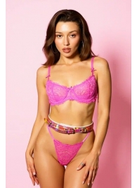 Эффектный розовый пояс из голографической эко-кожи - БДСМ Арсенал - купить с доставкой в Балашихе