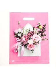 Розовый пакет с цветочным принтом и вырубной ручкой (40х31 см) - Сима-Ленд - купить с доставкой в Балашихе