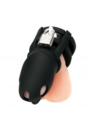 Черная клетка для пениса Silicone Small 2 in Cock Cage With Ball Divider - BlueLine - купить с доставкой в Балашихе