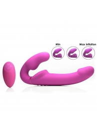 Розовый безремневой страпон с вибрацией и функцией расширения Inflatable Ergo-Fit Strapless Strap-On - XR Brands - купить с доставкой в Балашихе