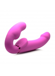 Розовый безремневой страпон с вибрацией и функцией расширения Inflatable Ergo-Fit Strapless Strap-On - XR Brands - купить с доставкой в Балашихе