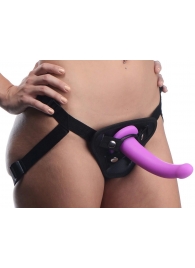 Лиловый поясной страпон Navigator Silicone G-Spot Dildo with Harness - 17,8 см. - XR Brands - купить с доставкой в Балашихе