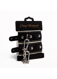 Черные скругленные наручники с мягкой бежевой подкладкой - Crazy Handmade - купить с доставкой в Балашихе