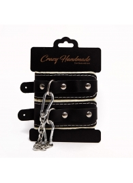 Черные скругленные наручники с мягкой бежевой подкладкой - Crazy Handmade - купить с доставкой в Балашихе