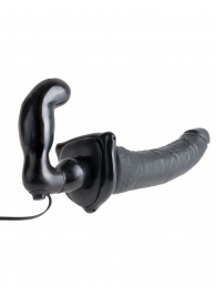 Черный страпон с вагинальной пробкой Deluxe Vibrating Penetrix Strap-On - 19 см. - Pipedream - купить с доставкой в Балашихе
