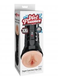 Телесный мастурбатор-вагина в черной колбе Super Luscious Lips XXL - Pipedream - в Балашихе купить с доставкой