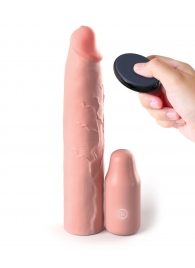 Телесная вибронасадка на член 3  Vibrating Mega X-tension with Remote - 22,9 см. - Pipedream - в Балашихе купить с доставкой