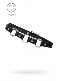 Черный кожаный чокер-ошейник с тремя кольцами - Pecado - купить с доставкой в Балашихе