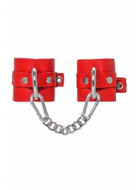 Красные мягкие кожаные наручники с люверсами - Pecado - купить с доставкой в Балашихе