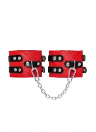 Красно-черные мягкие оковы с двумя ремешками с люверсами - Pecado - купить с доставкой в Балашихе