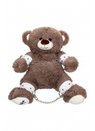 Бондажный набор: бурый мишка с белыми оковами и наручниками - Pecado - купить с доставкой в Балашихе